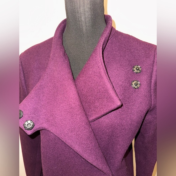 Kate Spade Saturday Coat Sz M Purple Burgundy Wool Blend Asymmetrical Cocoon - Picture 5 of 6